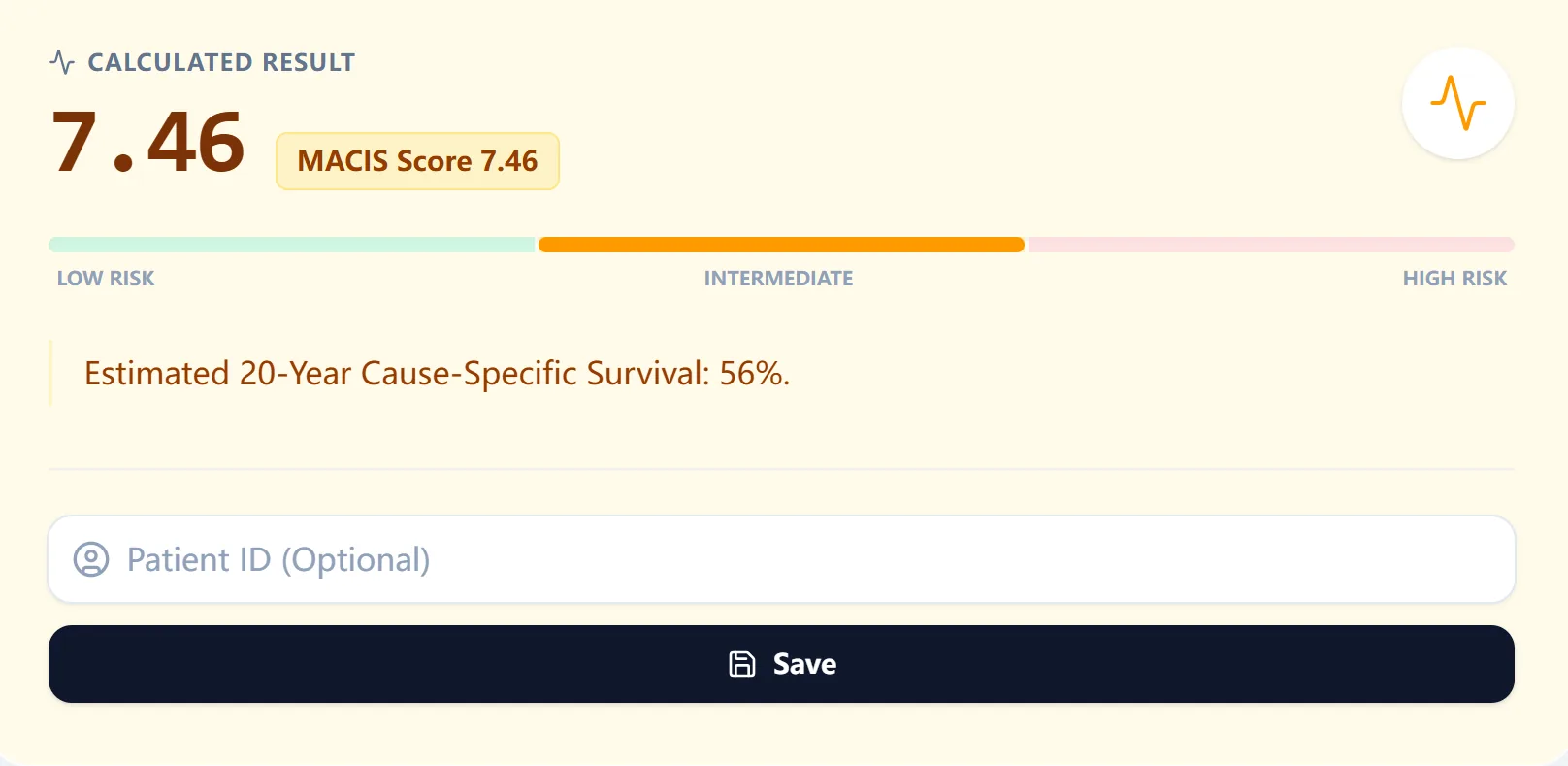 Result screen example